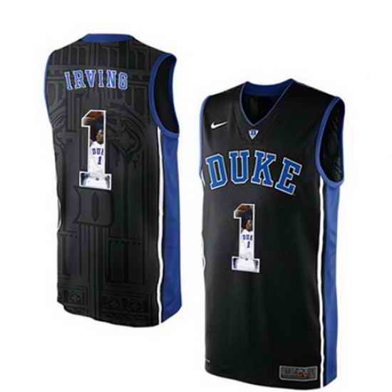 Duke Blue Devils 1 Kyrie Irving Black With Portrait Print College Basketball Jersey2